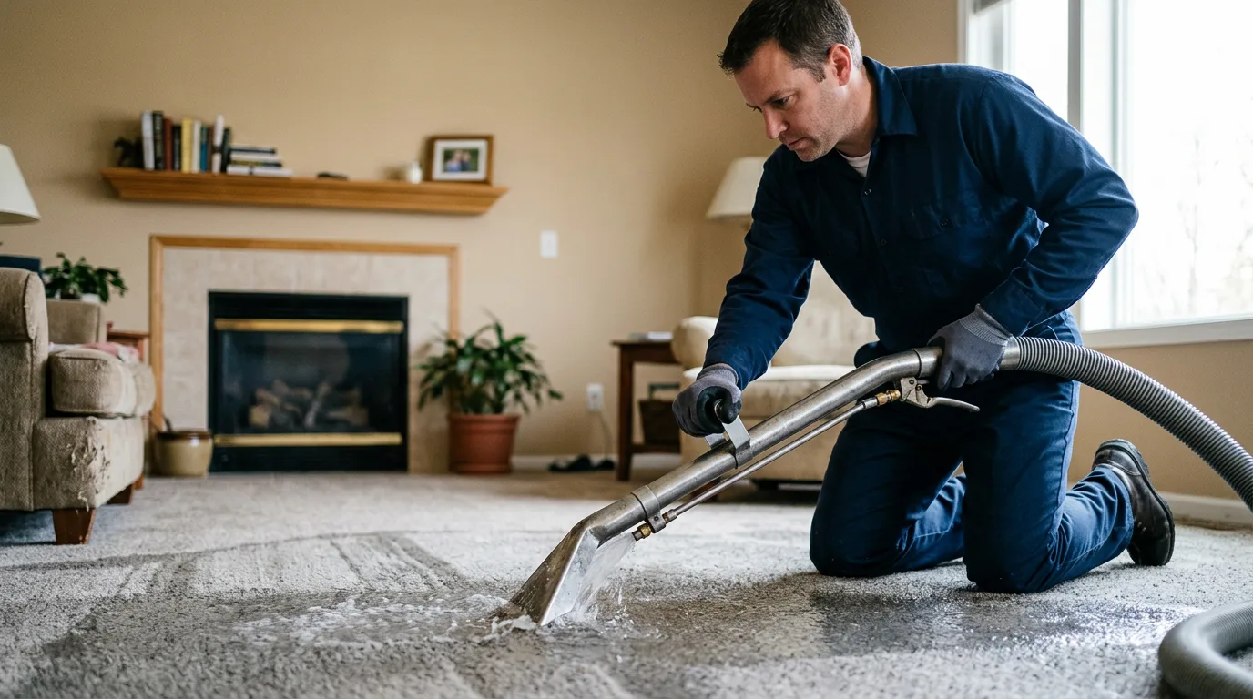 Water damage restoration technician working near Seaford, VA